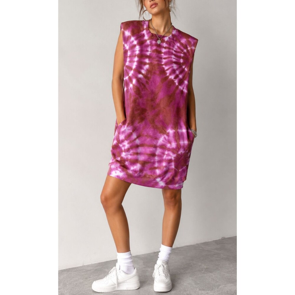 YFB Dress Womens M Purple Tie Dye Pockets Sleeveless Sweatshirt Pullover Y2K